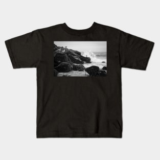 Seagulls and Breaking Waves on Rockaway Beach Kids T-Shirt